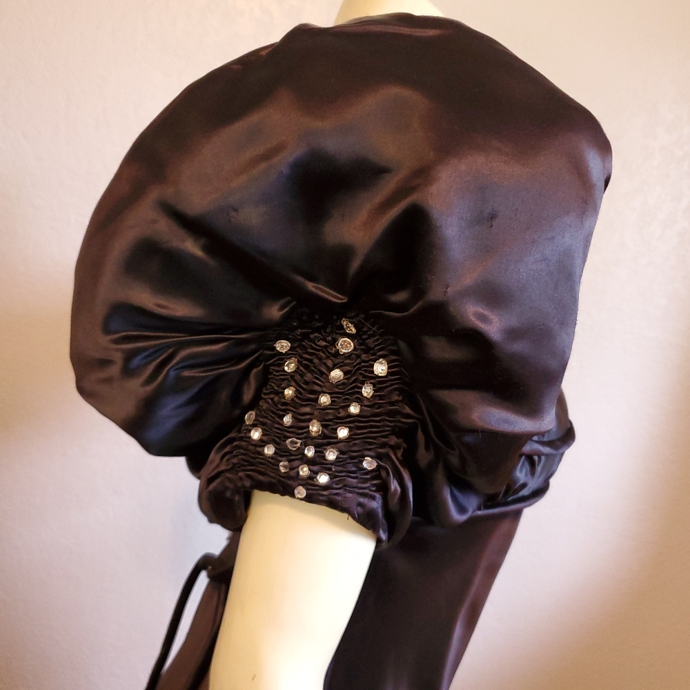 Vintage 30s Inky Black Satin Gown - Picture 5 of 13